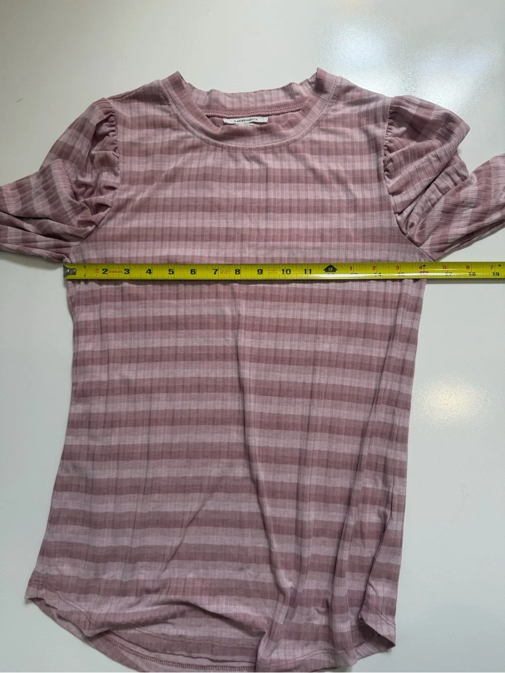 By Anthropologie Pink Striped Puff Sleeve Button Cuff Top Size S